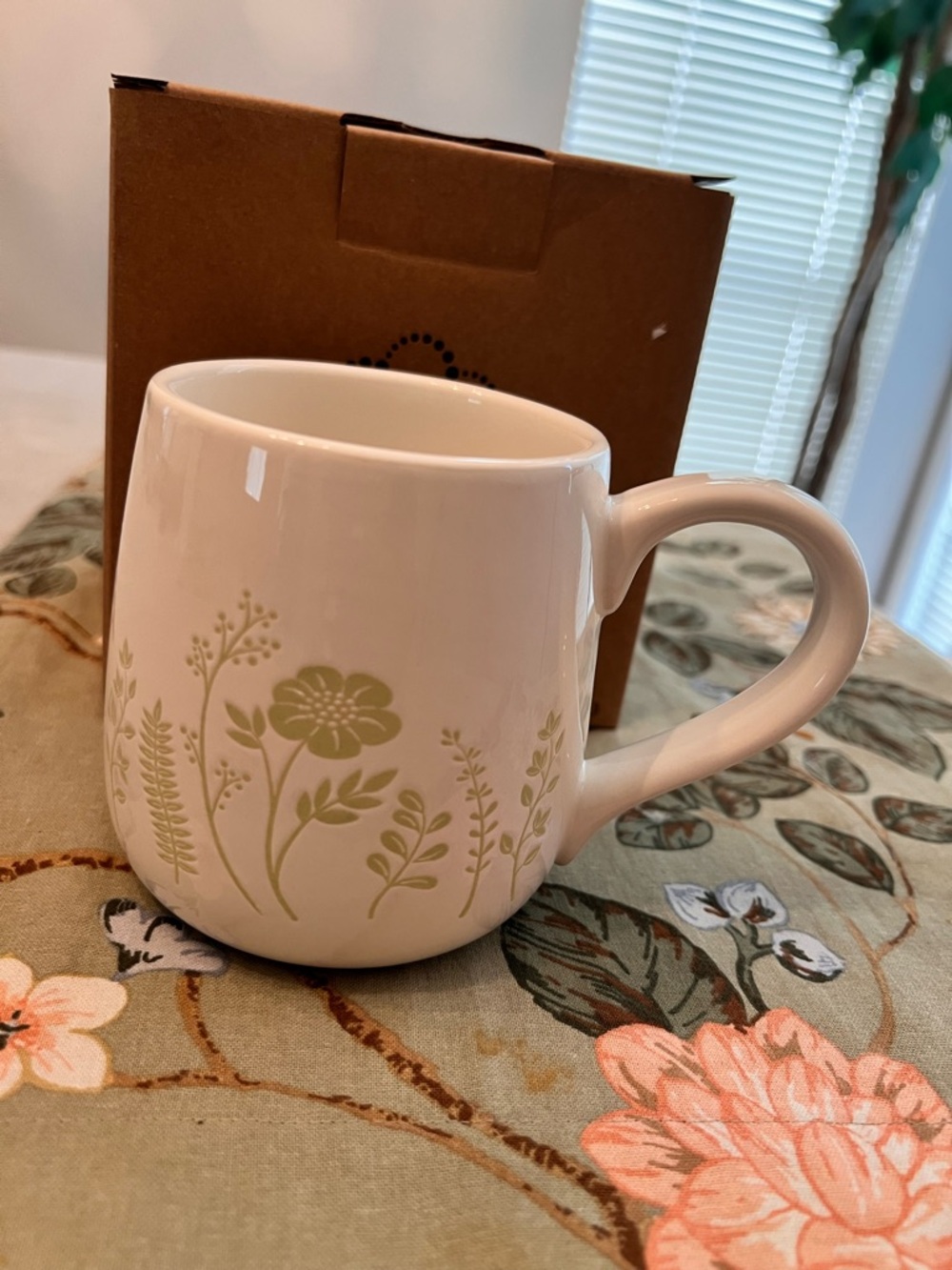 1 Princess House Ceramic Mug with Sage Green Floral Motif